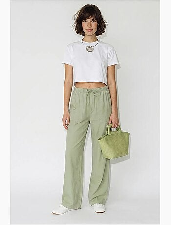 Pantalones de algodón de pernera ancha con cintura de cordón lucci