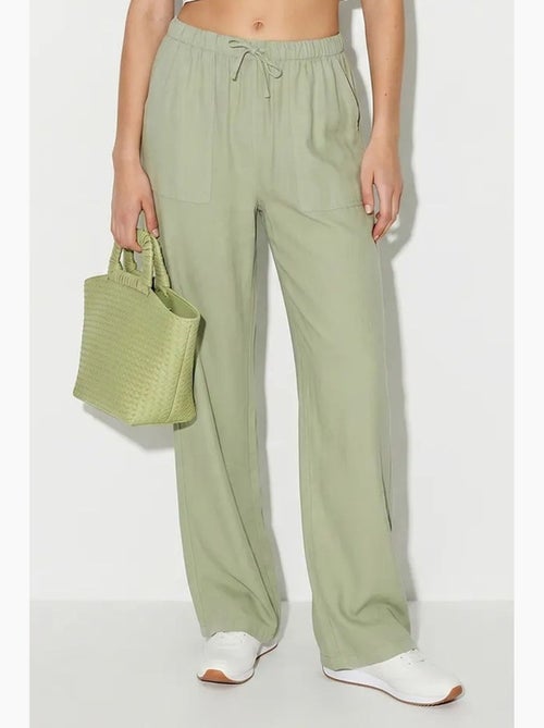 Pantalones de algodón de pernera ancha con cintura de cordón lucci - Kiabi Pantalones de algodón de pernera ancha con cintura de cordón lucci - Kiabi