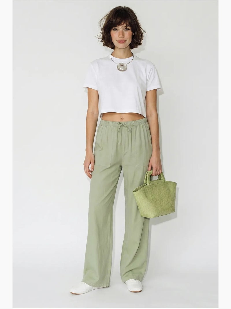 Pantalones de algodón de pernera ancha con cintura de cordón lucci Verde menta - Kiabi
