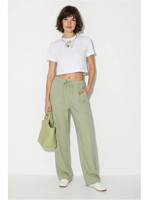 Pantalones de algodón de pernera ancha con cintura de cordón lucci - Kiabi Pantalones de algodón de pernera ancha con cintura de cordón lucci - Kiabi