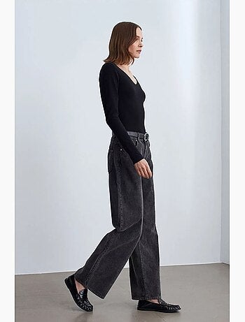 Pantalones de algodón de tiro alto y pernera ancha dilvin