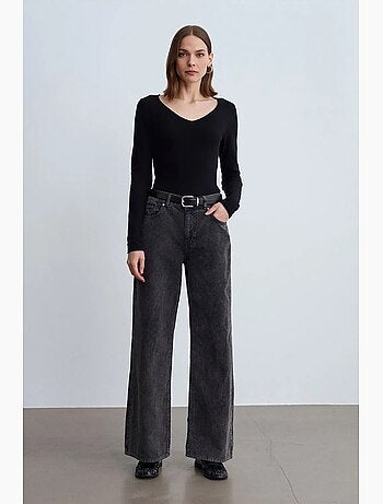 Pantalones de algodón de tiro alto y pernera ancha dilvin