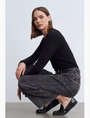 Pantalones de algodón de tiro alto y pernera ancha dilvin