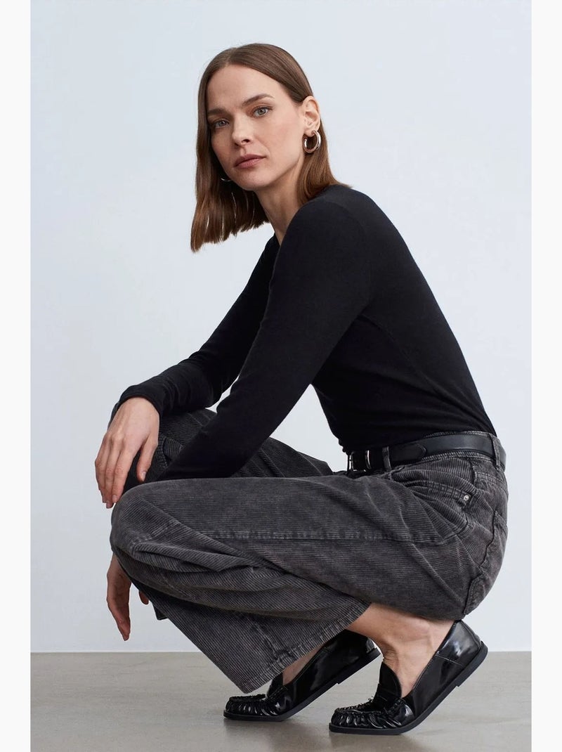 Pantalones de algodón de tiro alto y pernera ancha dilvin Gris negro - Kiabi