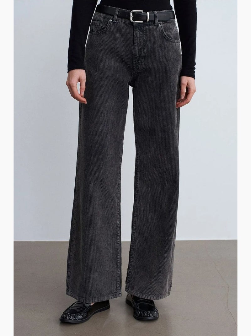Pantalones de algodón de tiro alto y pernera ancha dilvin Gris negro - Kiabi