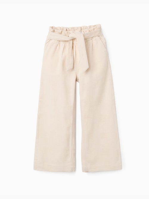 Pantalones de algodón dobby con cinturón - Kiabi