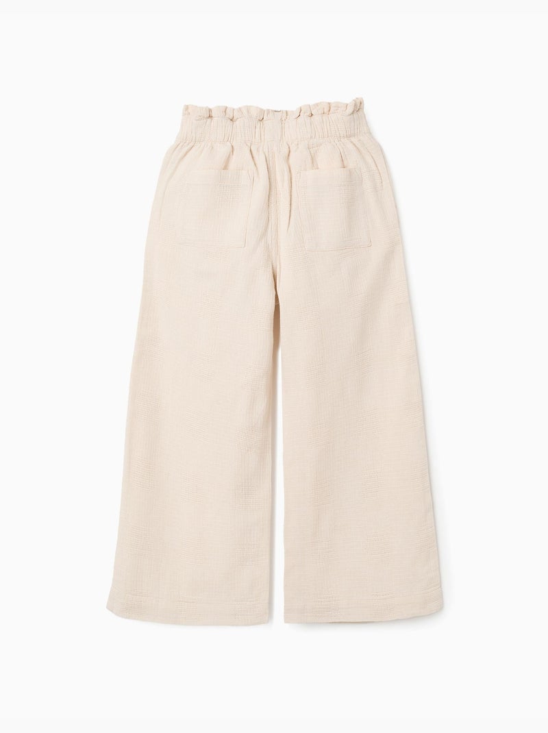 Pantalones de algodón dobby con cinturón Blanco - Kiabi