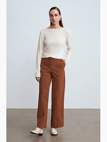 Pantalones de ante sintético de tiro alto y pernera ancha dilvin