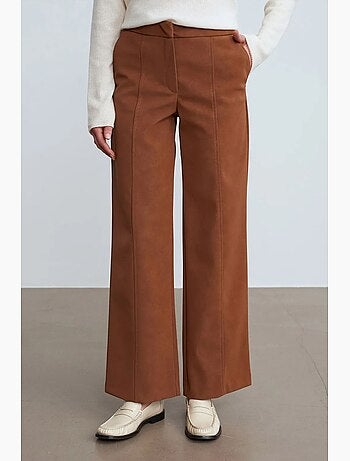 Pantalones de ante sintético de tiro alto y pernera ancha dilvin