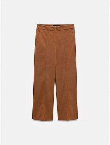 Pantalones de ante sintético de tiro alto y pernera ancha dilvin