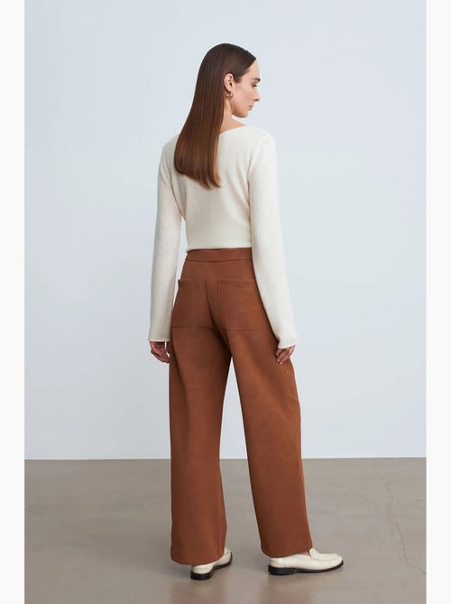Pantalones de ante sintético de tiro alto y pernera ancha dilvin - Kiabi