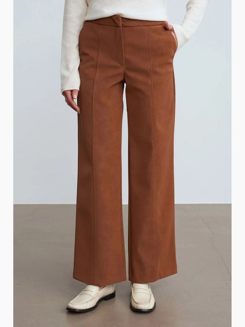Pantalones de ante sintético de tiro alto y pernera ancha dilvin - Kiabi