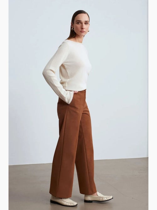 Pantalones de ante sintético de tiro alto y pernera ancha dilvin - Kiabi