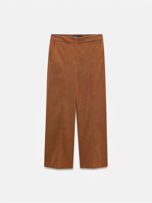 Pantalones de ante sintético de tiro alto y pernera ancha dilvin - Kiabi