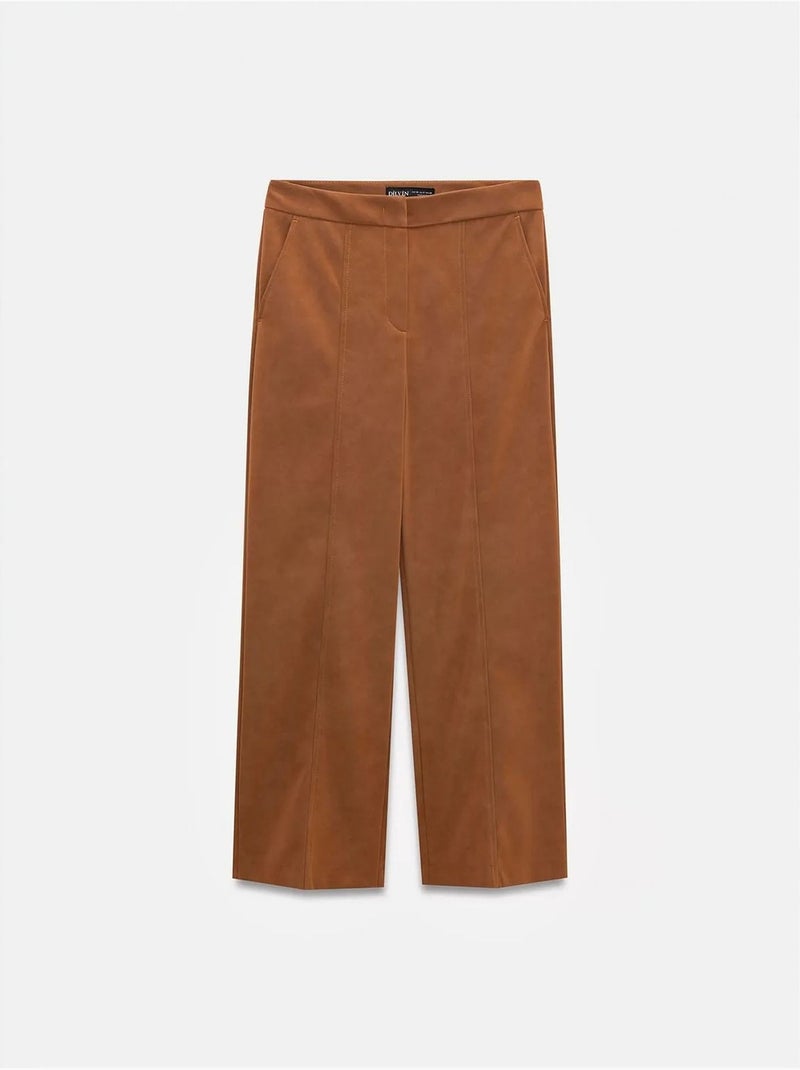 Pantalones de ante sintético de tiro alto y pernera ancha dilvin Camel - Kiabi