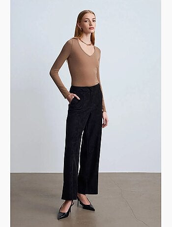 Pantalones de ante sintético de tiro alto y pernera ancha dilvin
