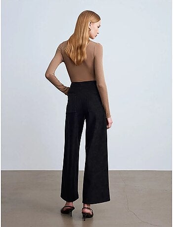 Pantalones de ante sintético de tiro alto y pernera ancha dilvin
