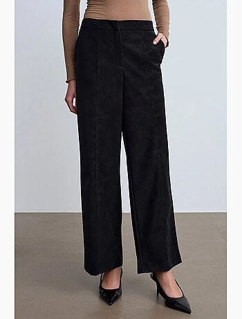 Pantalones de ante sintético de tiro alto y pernera ancha dilvin
