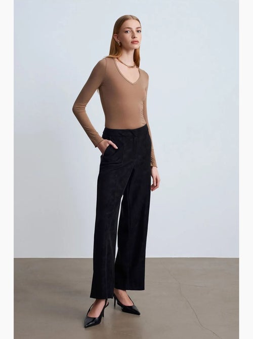 Pantalones de ante sintético de tiro alto y pernera ancha dilvin - Kiabi