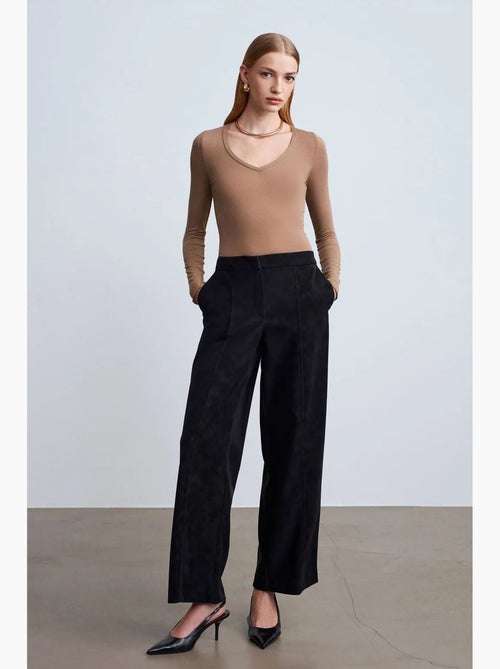Pantalones de ante sintético de tiro alto y pernera ancha dilvin - Kiabi