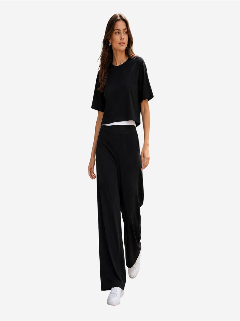 Pantalones de chándal de mujer en mezcla de viscosa tommy Negro - Kiabi