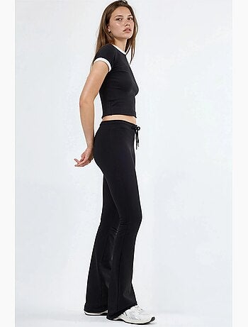 Pantalones de chándal de pierna acampanada de talle medio con cordón busem