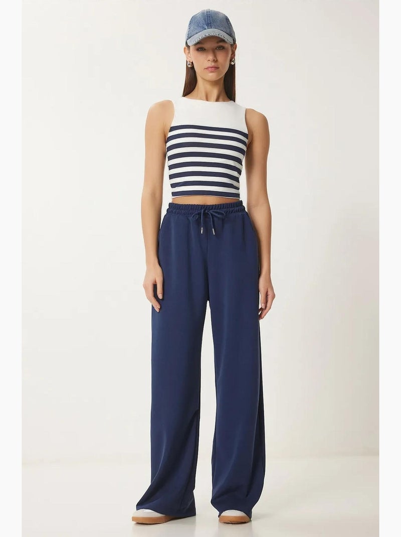 Pantalones de chándal de pierna ancha con cintura de cordón istanbul Azul marino - Kiabi
