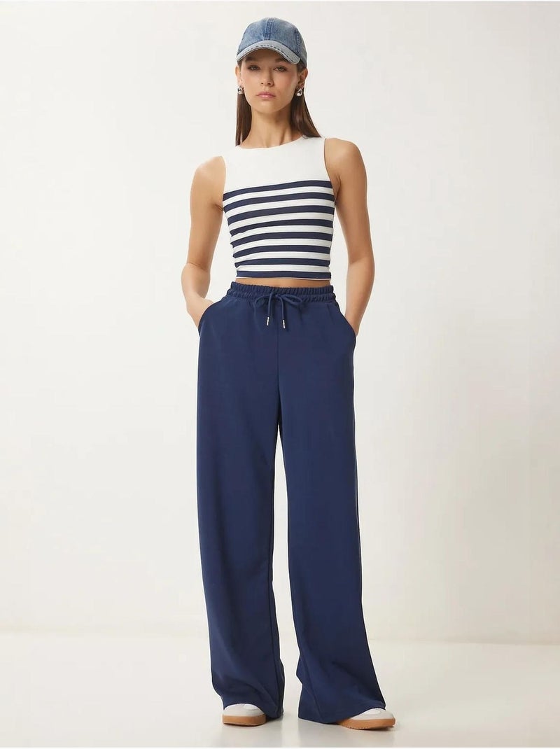 Pantalones de chándal de pierna ancha con cintura de cordón istanbul Azul marino - Kiabi