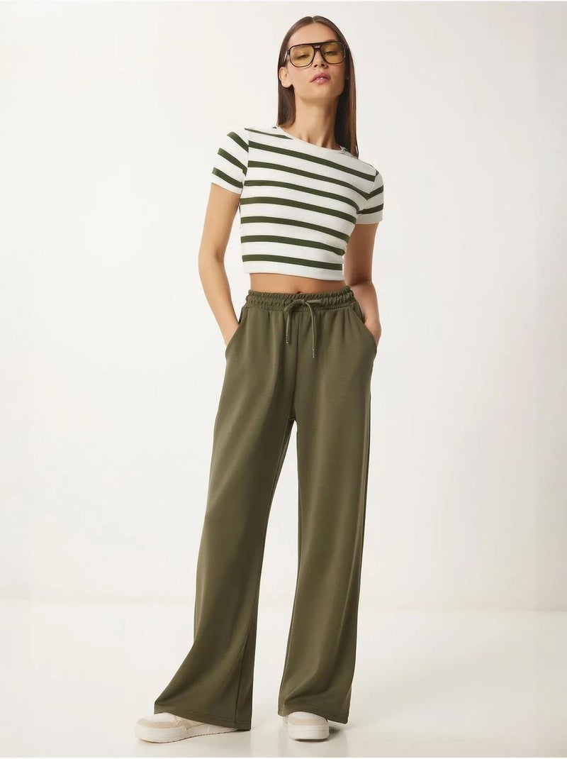 Pantalones de chándal de pierna ancha con cintura de cordón istanbul Caqui - Kiabi
