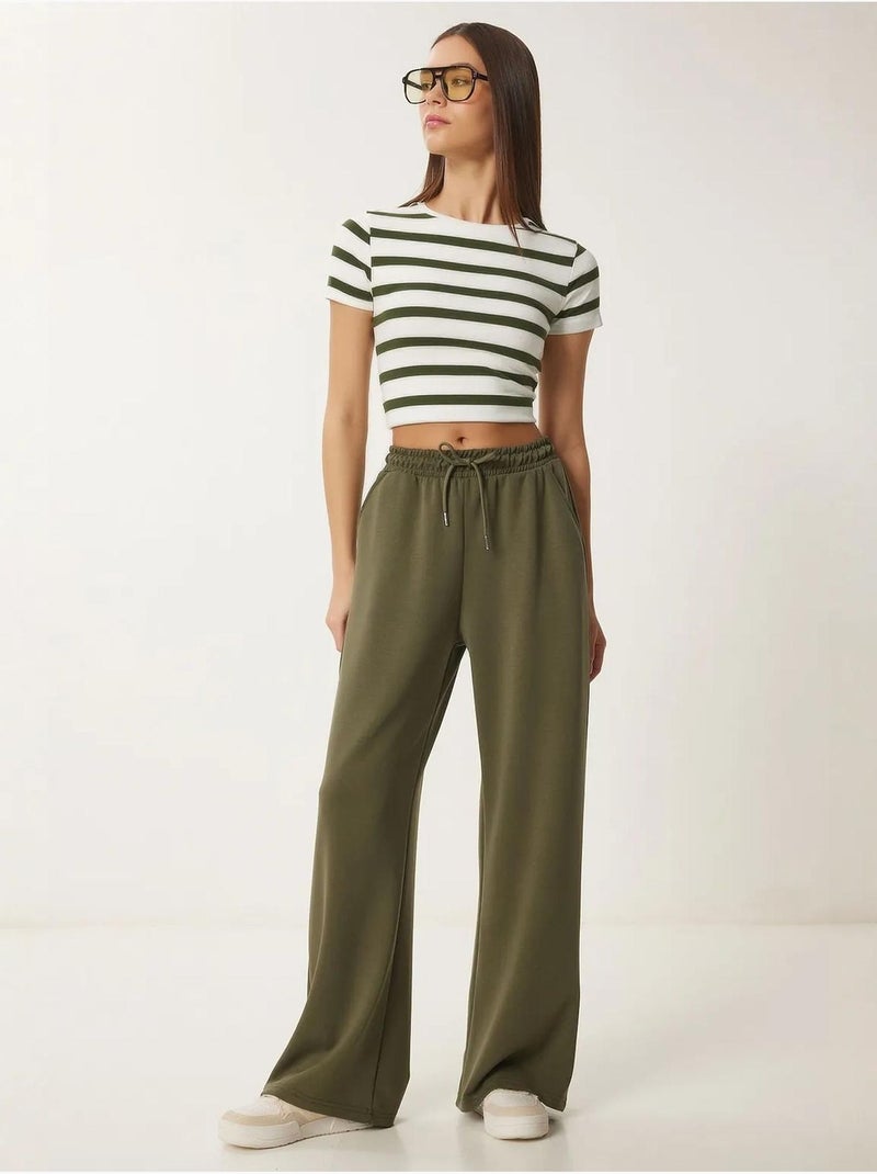 Pantalones de chándal de pierna ancha con cintura de cordón istanbul Caqui - Kiabi