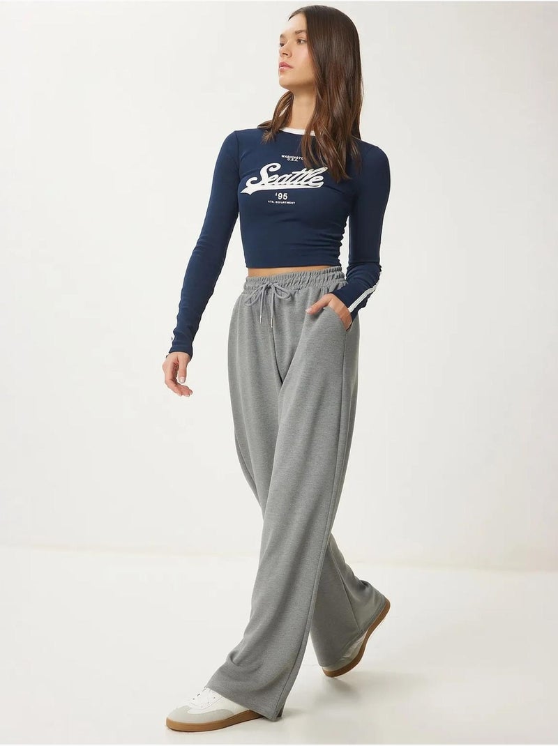 Pantalones de chándal de pierna ancha con cintura de cordón istanbul Gris negro - Kiabi