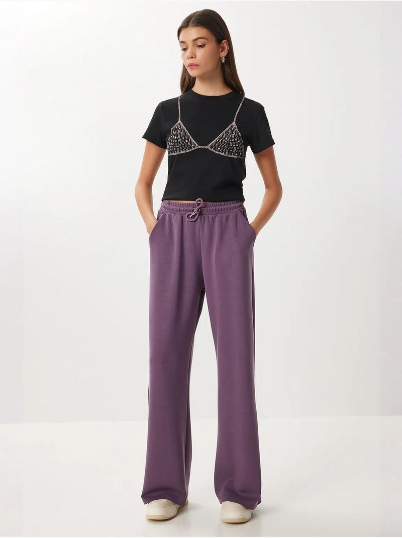 Pantalones de chándal de pierna ancha con cintura de cordón istanbul Malva - Kiabi