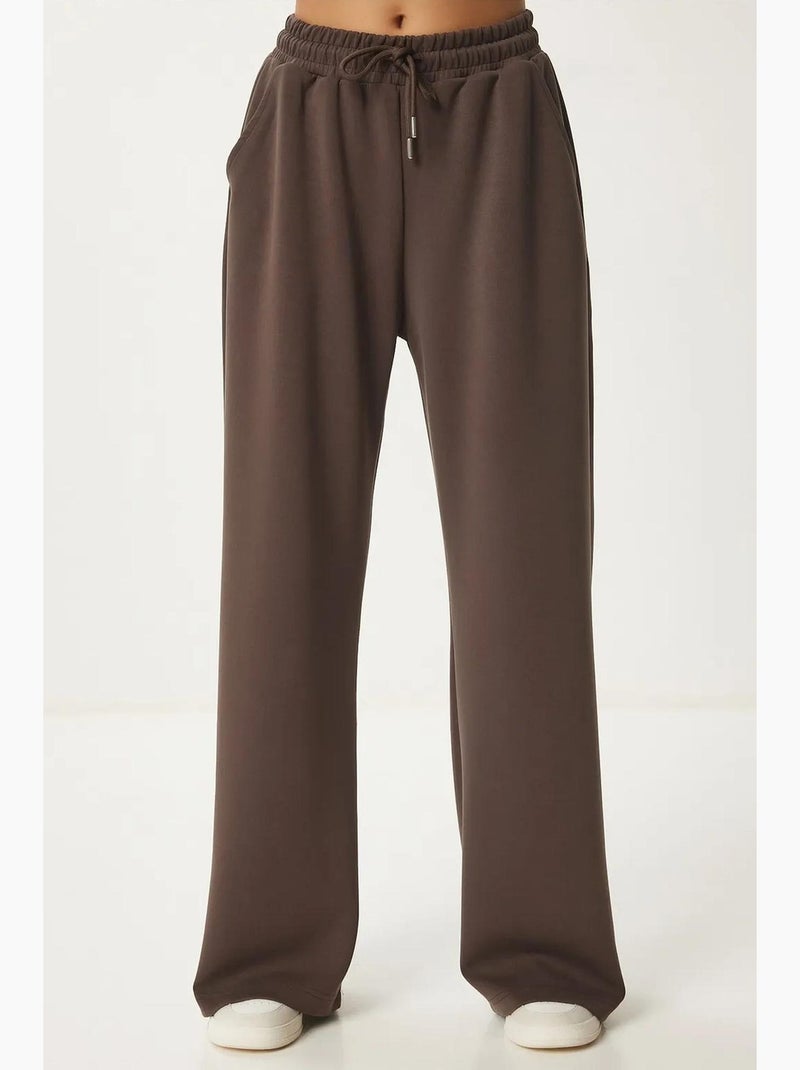Pantalones de chándal de pierna ancha con cintura de cordón istanbul Marrón chocolate - Kiabi
