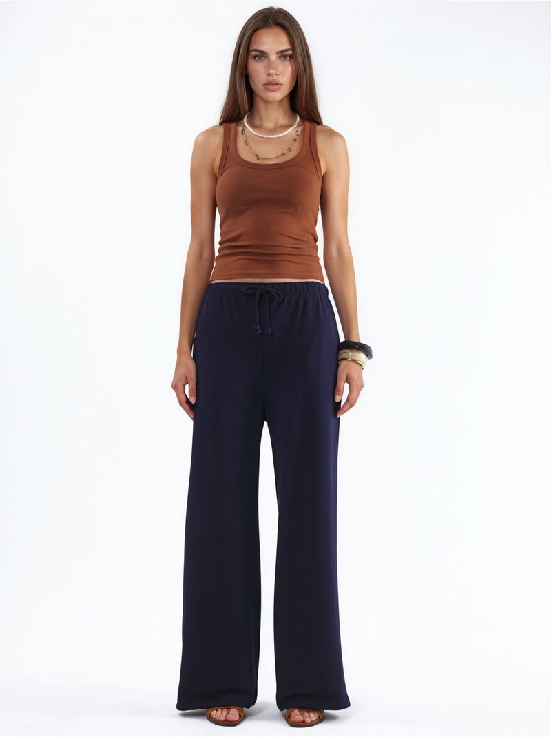 Pantalones de chándal en mezcla de algodón de pierna recta para mujer busem Azul marino - Kiabi