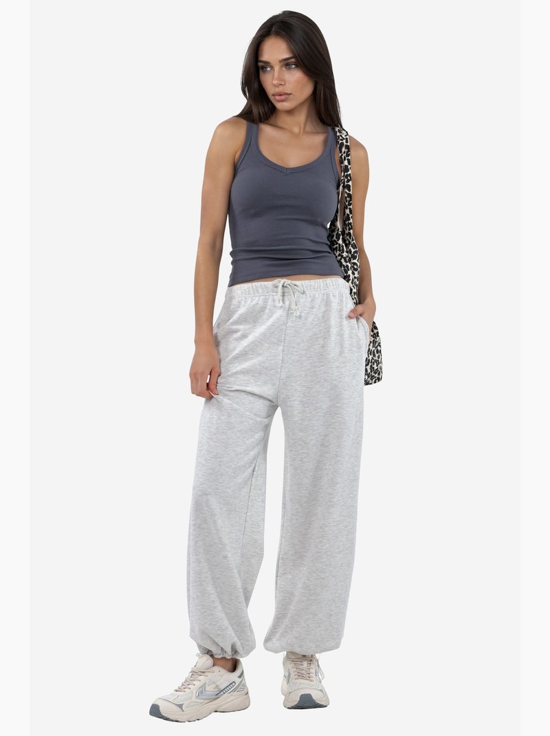 Pantalones de chándal en mezcla de algodón de pierna recta para mujer busem Gris claro - Kiabi