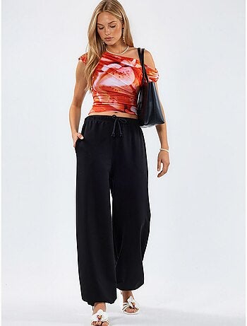 Pantalones de chándal en mezcla de algodón de pierna recta para mujer busem