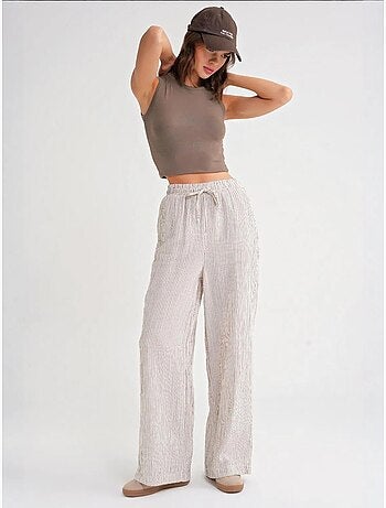 Pantalones de cintura alta a rayas con cordón mixray
