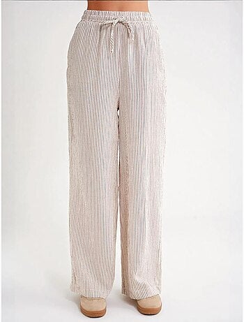 Pantalones de cintura alta a rayas con cordón mixray