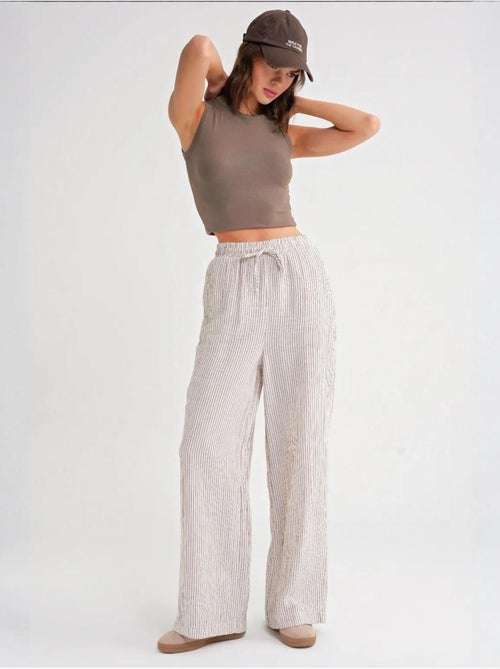 Pantalones de cintura alta a rayas con cordón mixray - Kiabi