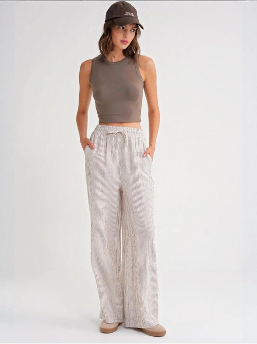 Pantalones de cintura alta a rayas con cordón mixray - Kiabi