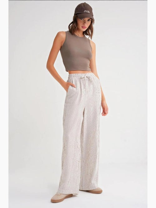 Pantalones de cintura alta a rayas con cordón mixray - Kiabi