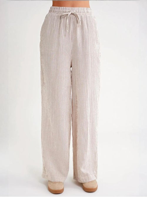 Pantalones de cintura alta a rayas con cordón mixray - Kiabi