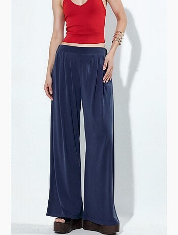 Pantalones de cintura alta, plisados y de pierna ancha busem