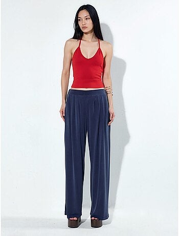 Pantalones de cintura alta, plisados y de pierna ancha busem
