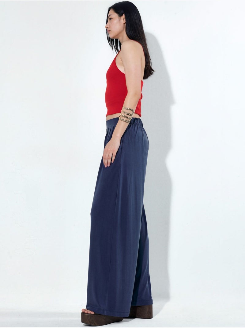 Pantalones de cintura alta, plisados y de pierna ancha busem Azul marino - Kiabi