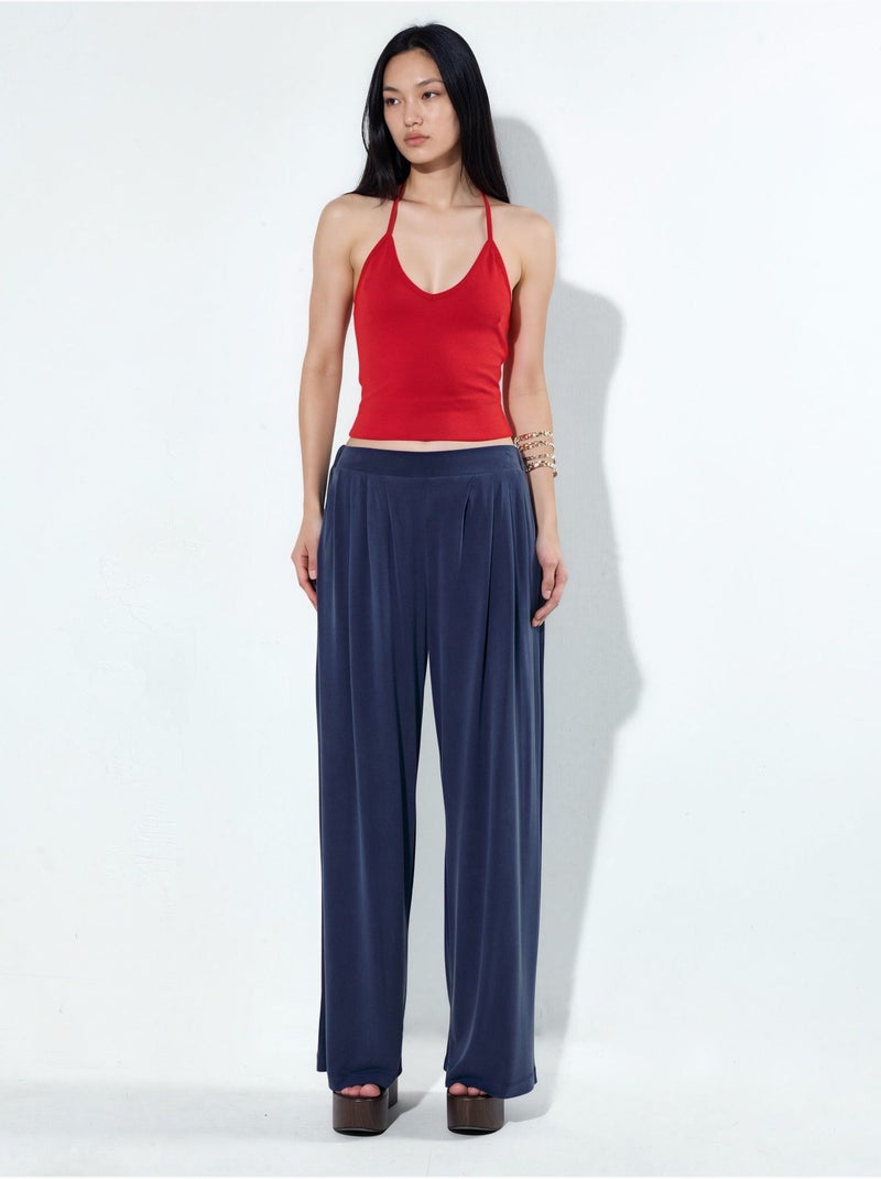 Pantalones de cintura alta, plisados y de pierna ancha busem Azul marino - Kiabi