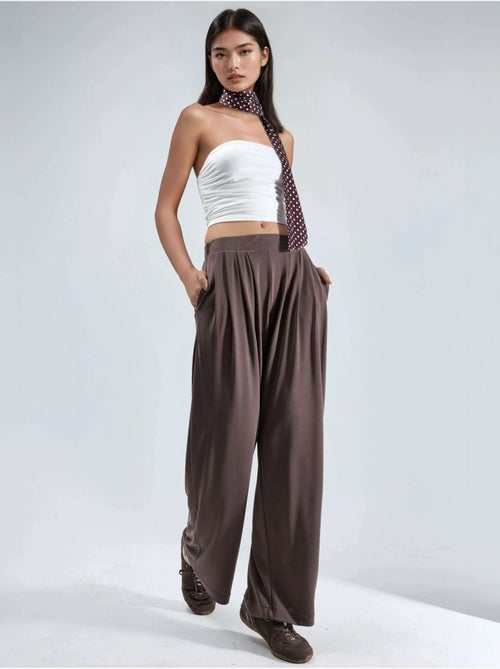 Pantalones de cintura alta, plisados y de pierna ancha busem - Kiabi