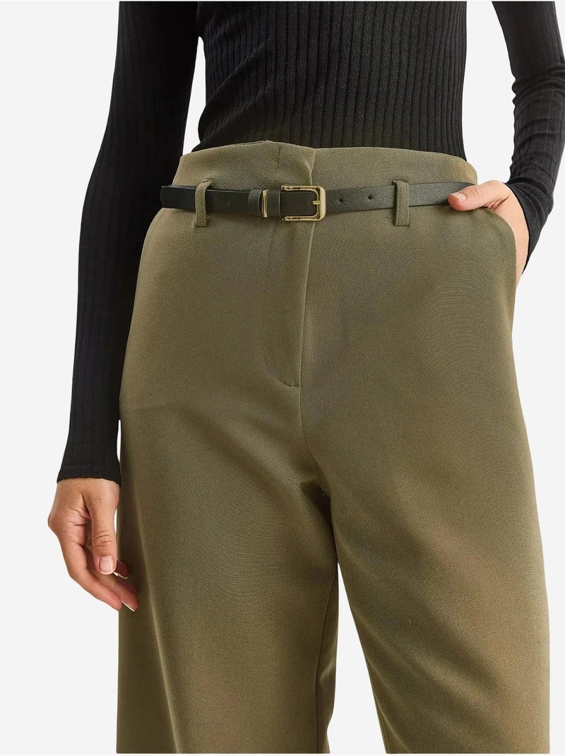 Pantalones de cintura alta y pierna ancha lucci Caqui - Kiabi