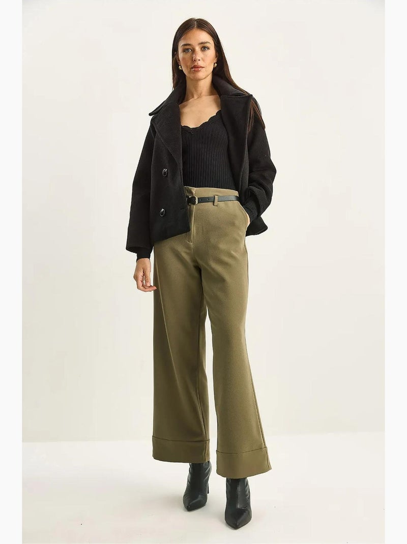 Pantalones de cintura alta y pierna ancha lucci Caqui - Kiabi