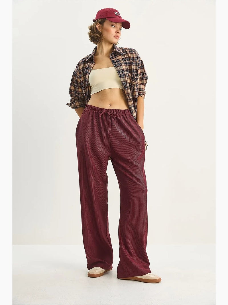 Pantalones de cintura alta y pierna ancha lucci Rojo burdeos - Kiabi